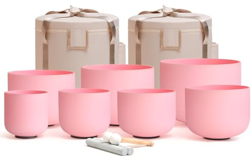 CVNC Crystal Singing Bowl Frosted 432HZ Set Of 7 PCS 6-12 Inch Pink