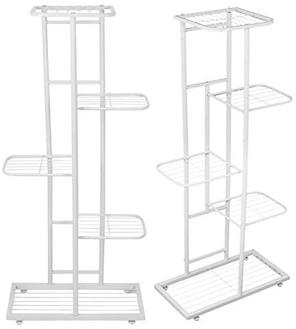 KIMISS Support de Fleurs, Support, Métal, Blanc, étagère pour Plantes Blanches, Présentoir pour Pots d'intérieur à 5 Couches, Escaliers avec étagères, Escaliers, échelle, Coussinets
