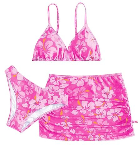 Ragazze Bikini Set 2025 Ruffle Bustier Bikini Slip Stampato Estate Bambina Tankini con Copricostume Costume da Bagno con Foglie Costume da Bagno per Vacanza per Bambina 6-10 Anni