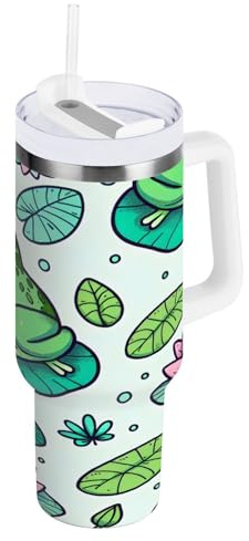 Jihqo Fat Frogs in Pond 40 oz Stainless Steel Vacuum Insulated Tumbler with Handle and Straw Lid, Leakproof Water Bottle Double Wall Travel Mug Coffee Cup, Cupholder Friendly
