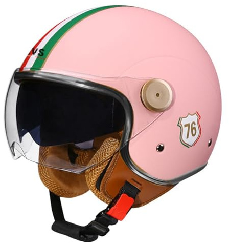 3/4 Medio Casco Adulto Hombres y Mujeres Doble Espejo Moto Scooter Medio Cascos Ligero Cuatro Estaciones Seguridad Anticolisión ABS Resistente y Duradero Rosa M