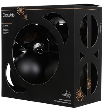 Kaemingk Weihnachtskugeln Glas 10cm 4 Stück - matt & glänzend - Große Christbaumkugeln Weihnachtsbaumkugeln für Weihnachten - Christbaumschmuck & Weihnachtsbaumschmuck - Schwarz
