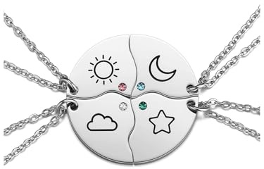 AllerPierce BFF Friendship Necklaces for 4 Girls, Cute Sun Moon Star Best Friend Matching Necklace Jewellery Best Friends Friendship Gifts for Friends Women Girls Bestie Birthday Christmas Graduation