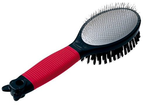 Ferplast Cepillo Doble para Perros - Pelo Medio y Largo - Carda Puntas Redondeadas, Acero Inoxidable - Cepillo Cerdas Suaves - Mango Ergonómico Suave - Tamaño M, Rojo