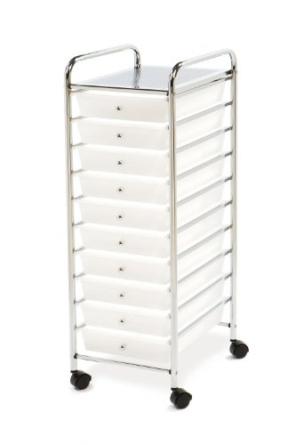 Seville Classics SHE16210B 10 Schubladen Rollwagen, Metall, silber, 39.5 x 39 x 98 cm