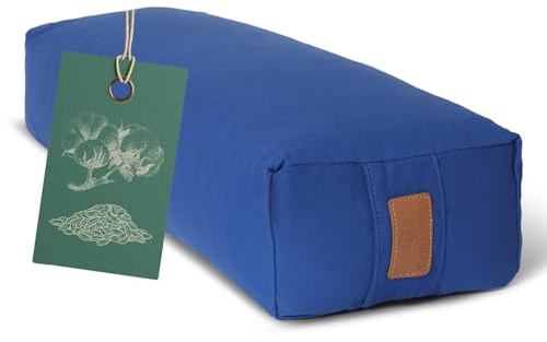 Bolster Yoga angolare »Paravati« con pula di Farro bio/Lung. ca 67cm e ca. 13cm Altezza - Ideale Come Cuscino Yoga/Cuscino zafu/Cuscino Meditazione/Supporto Meditazione. 100% Cotone- Blu Marino
