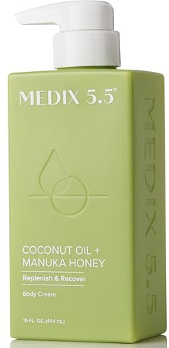 Medix 5.5 Men & Women Coconut Body Lotion + Manuka Honey Cream | Natural Coconut Oil Lotion | Moisturizer Cream Body Butter Skin Care Balm | Stretch Marks, Cellulite, & Dry Skin |15 Fl Oz