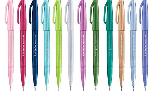 Pentel SES15C Brush Sign Pen pennarello punta fibra flessibile colori assortiti, 12 pz, per lettering, calligrafia, illustrazione, schizzi e bozzetti