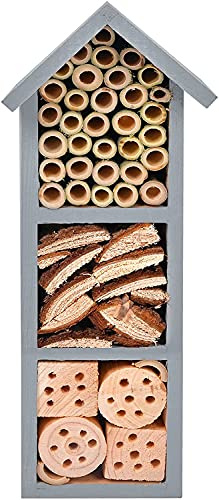 EPISENT Deluxe Grey Wooden Insect House - Bug Hotel - Natural Wood Garden Shelter - Nesting Habitat for Bees, Ladybirds, Butterflies & More - Eco Friendly Outdoor Wall Mounted Insect Home