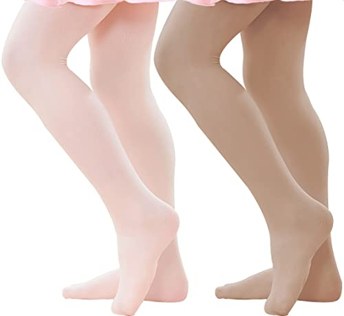 danswan 2 Pack Ballet Dance Tights for Women Footed Ultra Soft Ballet Legging Stocking (Skin+Pink, Adult-Medium, Height 65-67)