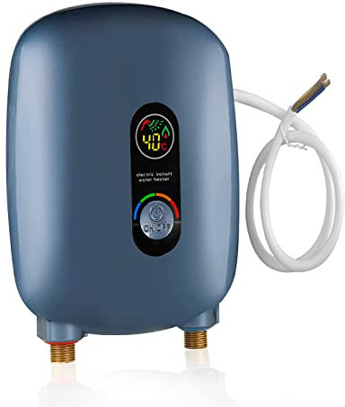 Tankless Electric Water Heater 220V, WMLBK Mini Electric Water Heater 6500W Instant Tankless Hot Water Heater with LED Display for Kitchen Bathroom Washing, Blue
