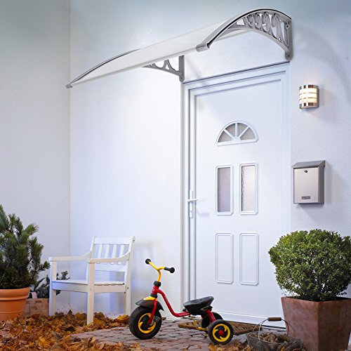 Marquise en Polycarbonate, Auvent Marquise, Marquise Porte d'entrée, Garage et Fenêtre, Auvent de Porte, Protection Extérieure Contre la Pluie et Intempéries, Gris - Blanc (80 * 120cm)