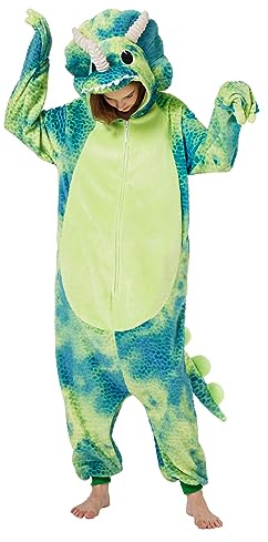 Loiahoer Unisexe Vert Triceratops Vêtements Déguisement Tie Dye Dinosaure Combinaison Pyjama,Animaux Carnaval Cosplay Vêtements de Halloween pour Femmes Hommes,XXL
