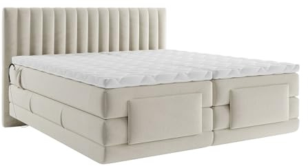 Vente-unique - Ensemble Complet boxspring tête de lit Coutures Verticales + sommiers Relaxation électrique + Matelas + surmatelas - 2 x 90 x 200 cm - Velours - Beige - DONISI de Palacio