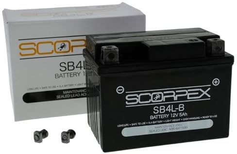 SCORPEX 12V 5Ah SLA4L-BS Motorrad Batterie, wartungsfrei versiegelt und vorgeladen kompatibel mit 50411, 504011002, YTX4L-BS, YTX5L-BS, GTX5L-BS Roller Quad Moped