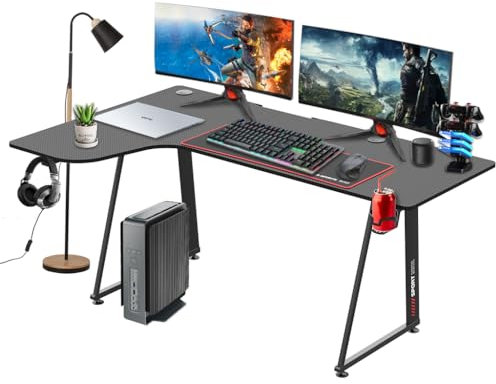Growaystory Gaming Tisch L-Form, Eckschreibtisch 160cm, L-förmiger Gaming Schreibtisch, großer Computertisch ergonomisch, mit großer Kohlefaseroberfläche, 160x100x75cm (160cm_Links)