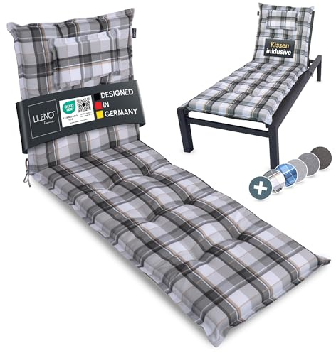 LILENO HOME Mar 1 cuscino per lettino a rotelle e sdraio da spiaggia, grigio a quadri Y, cuscino imbottito per lettino da giardino (188 x 60 x 8 cm)