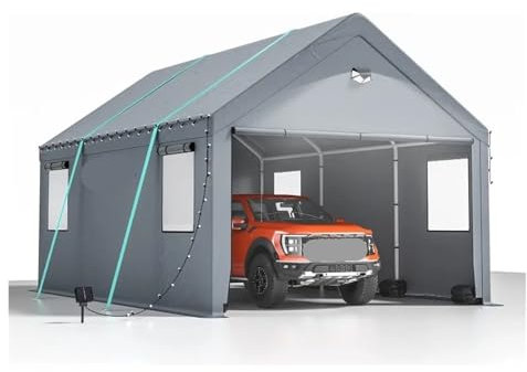 SHBHWS Abri De Voiture Portable Auvent de Voiture Robuste 12x20 - Garage de Tente de Voiture Portable Extra Large avec fenêtres enroulables et bâche Toutes Saisons