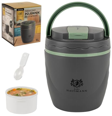 KARL HAUSMANN Thermos Alimentaire Chaud Avec Cuillère - 1L - Gamelle Isotherme pour Repas Chaud - Boîte Isotherme Repas Chaud - Boite Qui Garde Repas Chaud - Termosse Repas Chaud