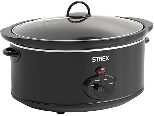 Strex Pentola a cottura lenta 6,5 L - Pentola interna in ceramica rimovibile - Funzione di mantenimento in caldo - Slow Cooker - Nero