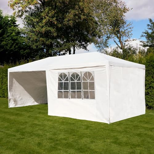 OHS Large Pop Up Gazebo, Wedding Party Tent Water Resistant Awning Canopy with Side Windows & Carry Bag Garden Party Tent Outdoor For Patio, White - 300x600cm
