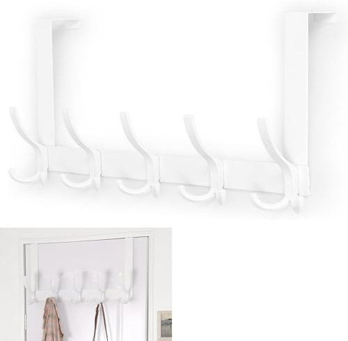 Ezranova Patère de porte à suspendre avec 5 crochets, porte-serviettes résistant et porte-manteau pour porte, serviette et chapeaux (blanc)