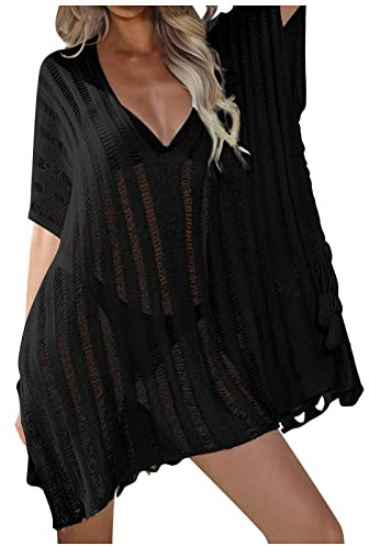 Générique Blouse d'Été Femme Mode Tricotée Évidée pour Plage Robe Coupe-V sur Maillot de Bain Légère Tunique Couverture Sortie Plage