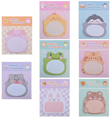 8 Pezzi Foglietti Adesivi Animali Cartoon 8 Set Note Adesive Carine a Forma di Animale, Memo Adesivi Colorati per Evidenziare Segnalibri, Blocchi Appunti Autoadesivi per Ufficio Scuola