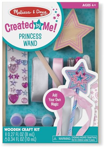 Melissa & Doug Created By Me! Paint & Decorate Your Own Wooden Princess Wand Craft Kit, Pink Princess Crafts Great for Rainy Days, Toys for Kids Ages 4+