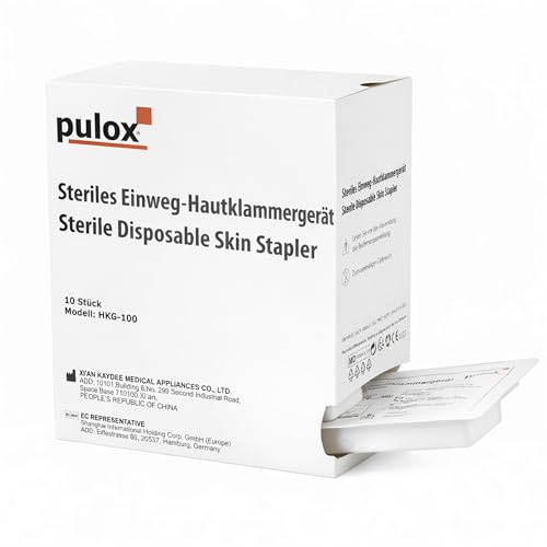 10x Pulox Grapadora cutánea desechable estéril, 35 grapas - Máquina de coser cutánea de piel