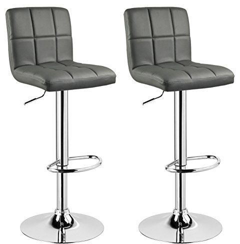 WOLTU Barhocker 2er Set Barstühle Grau, Höhenverstellbar, Drehstühle, Küchenstühle mit Rückenlehne und Fußstütze, Robuster Metallrahmen, gemütliche PU weiche Sitzfläche