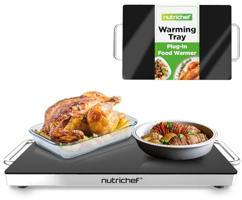 Nutrichef Electric Hot Plate Tray Dish Warmer with Black Glass Top - Ideal for Home, Buffets, Parties, Kitchens & Restaurants - Warming Tray for Food - Tortilla Warmer - Dimensions: 16.5 x 11
