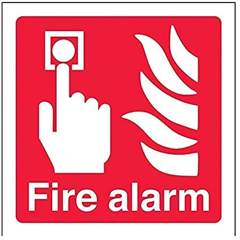 V Safety 13011AF-S Fire Alarm Logo Sign - Square - 100mm x 100mm - Self Adhesive Vinyl, Red