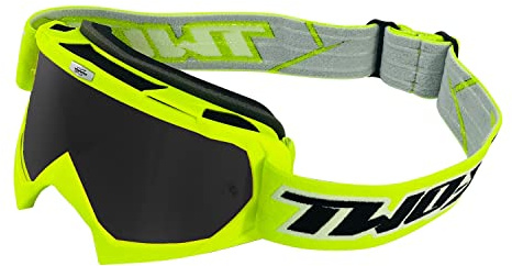 TWO-X Cross-Brille - Motocross-Brille mit getöntem schwarzen Glas - Kratzfeste Motorrad-Brille - Enduro & Downhill - Modell Race - Neongelb