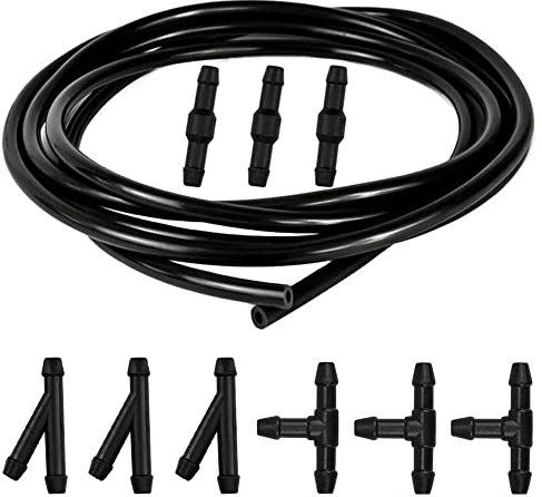 YIXISI 3m Car Windshield Washer Hose Kit, with 9 PCS Hose Connectors (Y I T-Type), Universal Windscreen Washer Hose, Silicone Rubber Windscreen Wiper Hose, Connecting Car Water Pump and Nozzle, Black