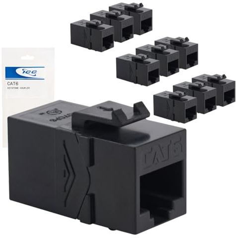 ICC CAT6 RJ45 Inline Keystone Couplers, 8P8C Female-to-Female Jacks, Feed-Through PCB Modules for Wall Plates & Patch Panels, UL Listed, Black, 10-Pack