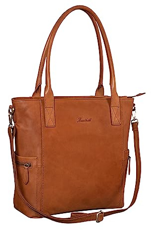 Benthill Damen Shopper Leder - Umhängetasche aus echtem Rindsleder - Handtasche mit Reißverschluss - Schultertasche/Vintage Tasche, Farbe:Braun