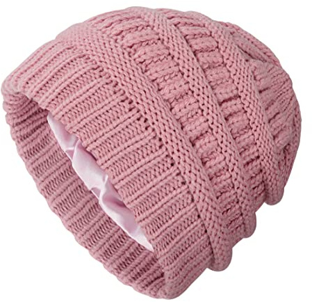 Gorro para Mujer Niña de Invierno Suave y Cálida Sombrero de Punto Gorro de Punto con Forro de Satén para Correr, Montar en Bicicleta, Actividades al Aire Rosa