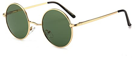 JoXiGo Sunglasses Mens Women Polarised UV400 Protection - Retro Round Classic Metal Frame (Gold Green)