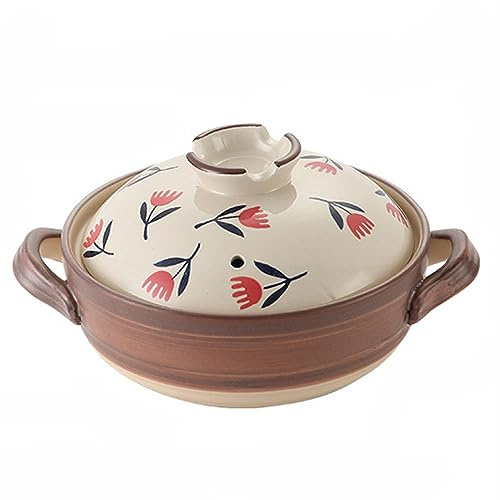 Japanese Donabe Clay Pot Casserole with Lid - Earthenware Stone Rice Pot & Stockpot Cooker