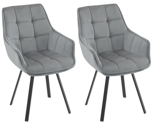 EUGAD Esszimmerstühle 2er Set drehbar, für Esszimmer Wohnzimmer, Bequeme Küchenstühle mit Armlehnen, Rückenlehne, Metallbeinen, modern, Dunkelgrau