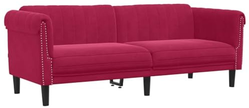 vidaXL Sofa 3-Sitzer, Couch mit Armlehnen Rückenlehne Stützbeine, Loungesofa für Wohnzimmer, Polstersofa Sofagarnitur, Modern, Weinrot Samt