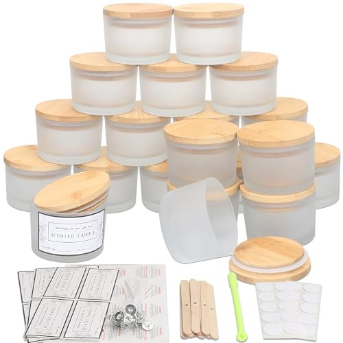 MILIVIXAY Confezione da 20 barattoli per candele in vetro bianco smerigliato da 113,4 g, con coperchio e kit per la creazione di candele, piccoli barattoli vuoti per candele – contenitori per spezie e
