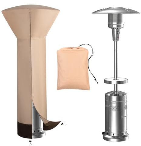 Vailge Fundas para calentador de patio con cremallera y bolsa de almacenamiento, resistente al agua, Oxford 600D, resistente al viento, al polvo, a los rayos UV, beige y marrón, 89 pulgadas de altura