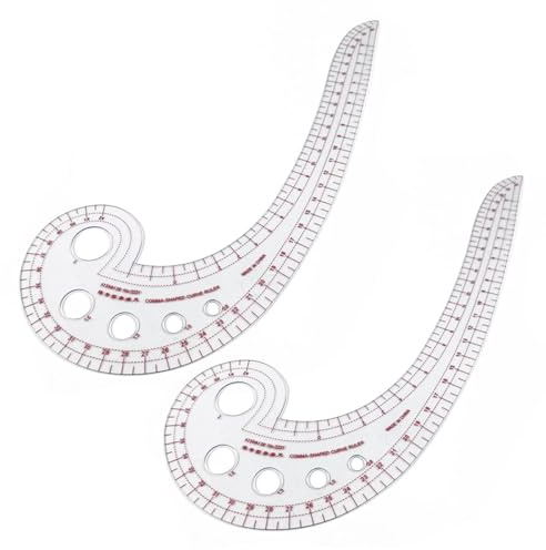 Smgda DIY Sewing Ruler, 2PCS/SET Comma-Shaped Curve Ruler, French Curve Ruler for Pattern Making, Drafting Clothes Sleeves, Plastic Sewing Tools for Beginner Tailor Designers Teaching