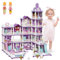 deAO Puppenhaus– 5-stöckiges DIY Riesiges Puppenhaus mit 2 Puppen Figure, Prinzessin Traumhaus, Rollenspiel-Spielset, Puppenhaus-Zubehör und Möbel, Geschenk für 6 7 8 9 Mädchen Kleinkinder (Violett)