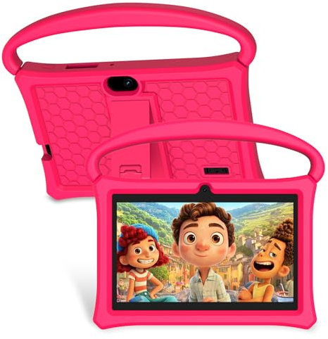 VASOUN 7 Inch Android 13 Kids Tablet,Toddler Tablets with Shockproof Case,4GB(2+2)+32GB,Android Tablet with Parental Control,Bluetooth, WiFi,Dual Camera(Pink)