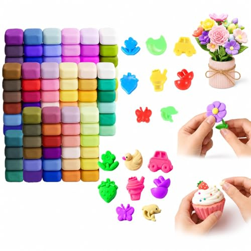 FLAVNTEL 100 Colori Argilla da Modellare per Bambini, Pasta Modellabile Magica Essiccante all'Aria, Kit Completo con 8 Stampi, Set Creativo Educativo per Sviluppare Immaginazione e Abilità Manuali