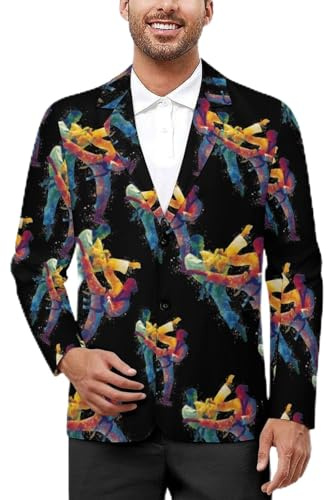 Watercolor Taekwondo Mens Print Suit Party Dress Jacket Slim 2 Button Blazer