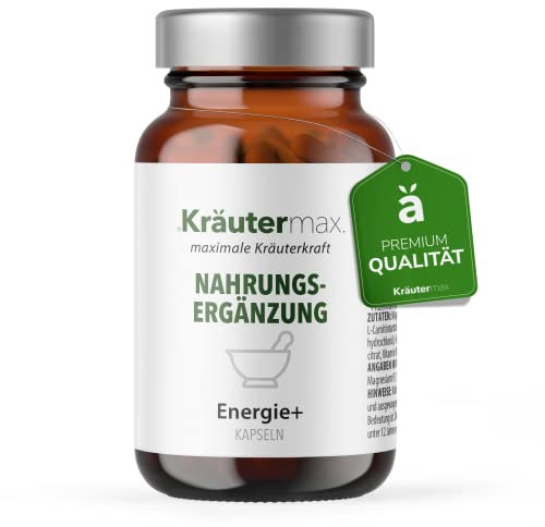 Energie Vitamine Kapseln | Energie Komplex mit B Vitamine, Magnesium, L-Carnitin, Q10, Taurin | Energie Kapseln Hochdosiert | Nach der Kräutermax Original Rezeptur | 1 x 75 Stück